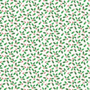 Makower Christmas Santa Holly - White - 100% Cotton