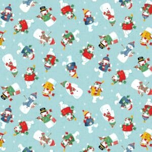 Makower Christmas Santa Snowman - Blue - 100% Cotton