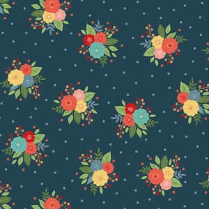 Amelia Posy Fabric - Navy - Makower