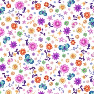 Crazy Kitties Stars Flower Patch Toss P&B Fabric
