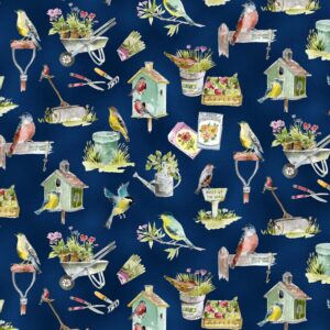 Spring Awakening Garden Festival Navy 100% Cotton (Michael Miller )