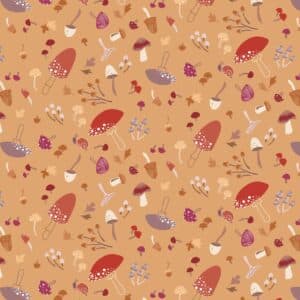 Lewis & Irene Squirreled Away -  Mushroom Medley on Light Burnt Orange - 100% Cotton