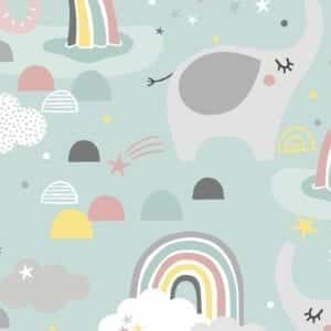 Small & Mighty - Elephants and Rainbows  - 100% Cotton Flannel